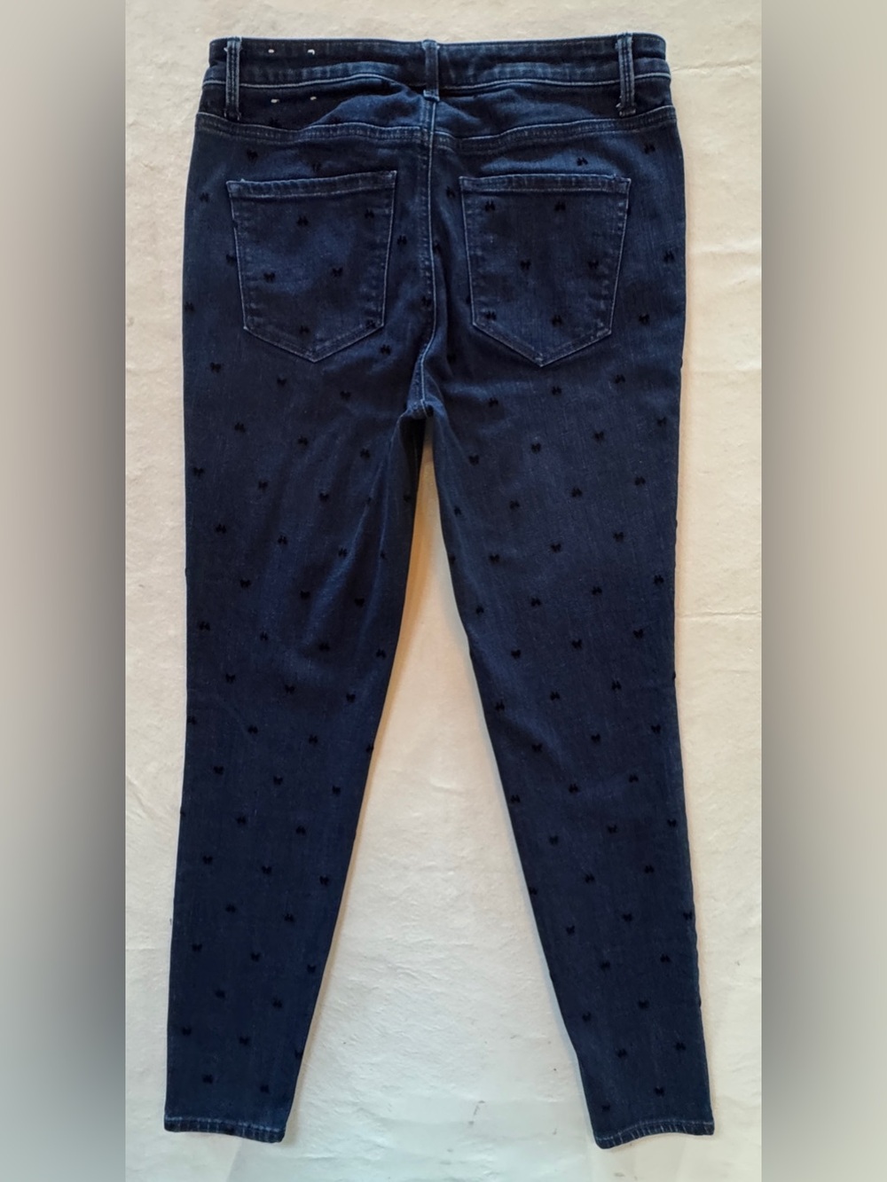 TALBOTS JEGGINGS - DARK DENIM WASH FLOCKED BOWS ZIPPER CLOSURE ANKLE LENGTH (6) - Picture 4 of 16